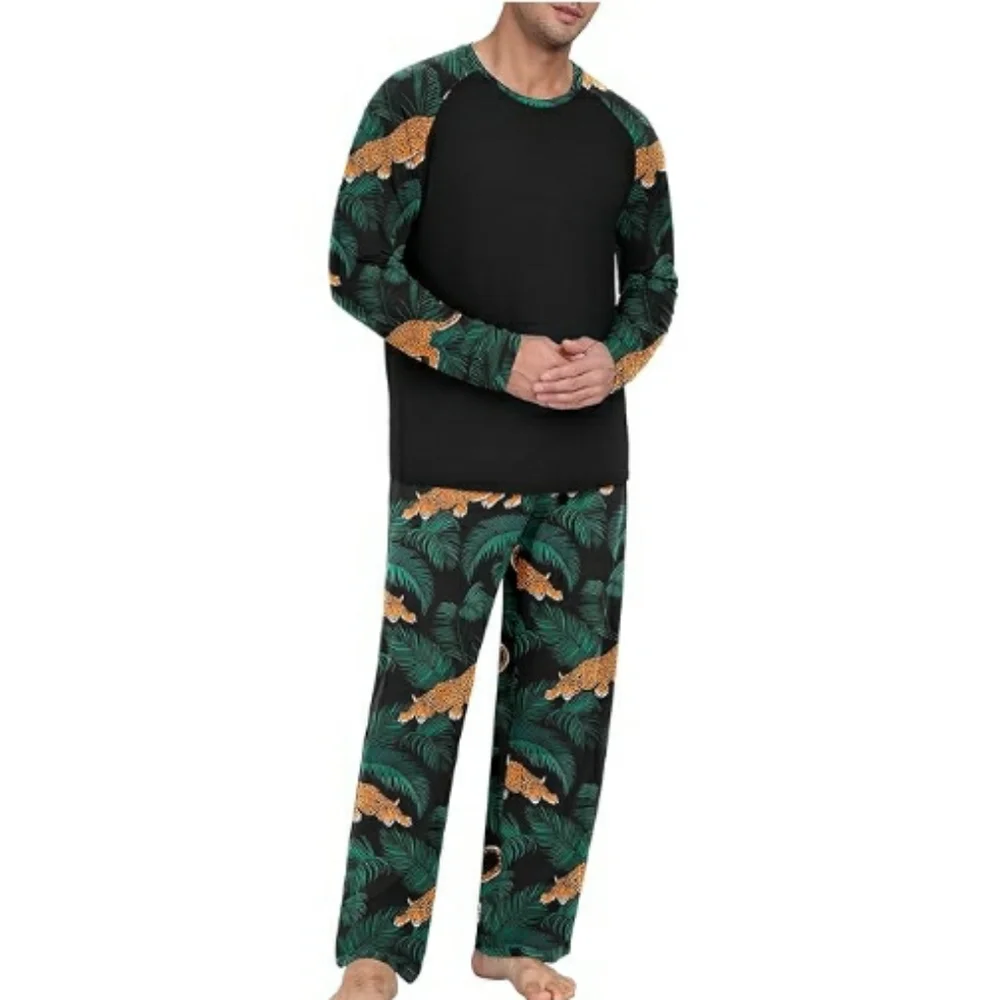 Men's Pajama Set Sleepwear Lightweight Long Sleeve Black /Green - Picture 3 of 5